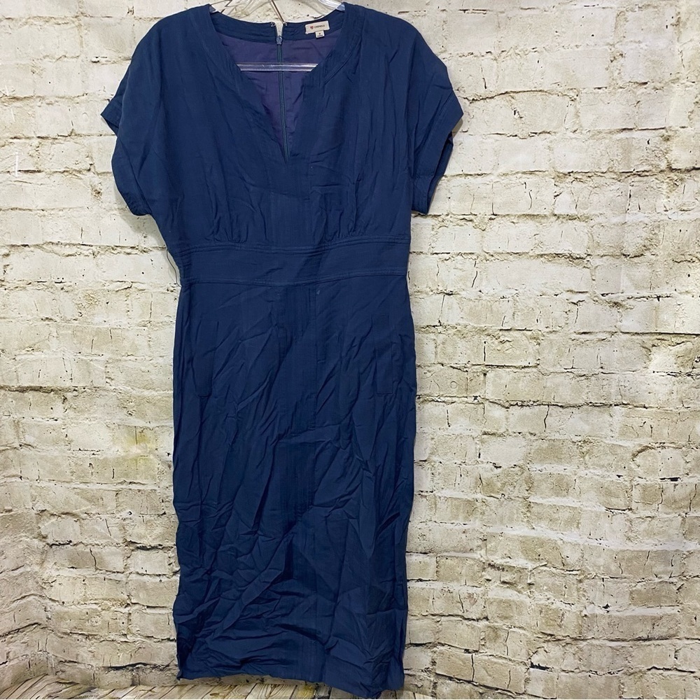 Cremieux Blue V Neck Side Slit Midi Dress